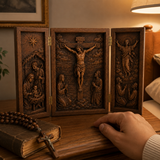 The Life of Christ Hand-Carved Beechwood Triptych – From Nativity to Resurrection Glory