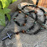 African Pine Tiger Eye Rosary Necklace - design detail