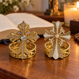 Christian Cross Ring Collection – A Beautiful Symbol of Faith, Hope & God's Love | Gold Crystal & Pearl Cross Keepsake Gift