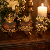 Holy Family Three Sacred Hearts Wooden Wall Decoration - side view