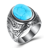 Stainless Steel Personalized Vintage Court Turquoise Titanium Ring - BGCOPPER