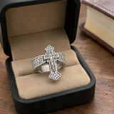 Christian Cross Statement Ring with 5A+ Cubic Zirconia – Silver & 14K Gold Plated