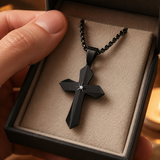 Faceted Eight Point North Star CZ Inlay Stainless Steel Cross Necklace