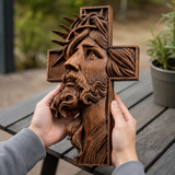 Jesus Crown of Thorns Beechwood Cross - side view
