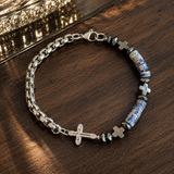 Blue Natural Stone Cross Beaded Bracelet
