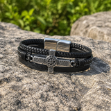 Celtic Knot Cross Multi‑Layer Leather Magnetic Bracelet - side view