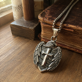 Eagle Cross Shield Pendant Necklace, Religious Faith Men’s Necklace