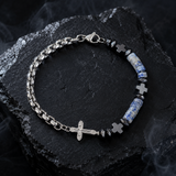 Blue Natural Stone Cross Beaded Bracelet