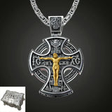 Michael Archangel and Crucifixion Front and Back Engraved 925K Sterling Silver Pendant Necklace - BGCOPPER