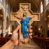 October New Release: Hand-Carved Painted Wood Cross — The Ascension of Christ for Christian home decor and prayer spaces