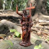 “He Is Risen” — Hand-Carved Boxwood Jesus Resurrection Statue | Symbol of Hope, Faith & New Life