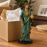 Hand-Carved Beechwood Statue of the Sacred Heart of Jesus — Hand-Painted Edition