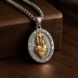 Two Tone Gold Silver Sacred Heart of Jesus Oval Stainless Steel Necklace