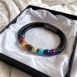 21cm Double Braided Leather 7 Chakra Natural Healing Stone Bracelet