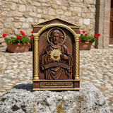 Sacred Heart of Jesus Hand-Carved Beechwood Relief - Divine Mercy Home Altar Decor