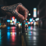 纹身手夜间霓虹捏持