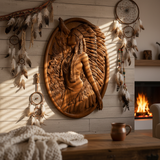 捕梦网羽毛原住民女性木雕