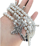 Multi-layer cross pearl necklace - BGCOPPER