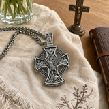 Double-Sided Silver Crucifix and St. Michael Pendant - size and finish detail
