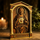 Sacred Heart of Jesus Hand-Carved Beechwood Relief - Divine Mercy Home Altar Decor for Christian home decor and prayer spaces