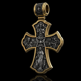 Holy Family of Mary Sacred Heart of Jesus IHS Double-Sided S925 Sterling Silver Cross