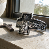 S925K Silver Jesus Guardian Cross Sacred Heart of Jesus Ring