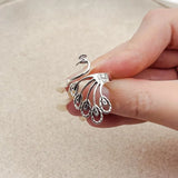 Peacock Surround Size Adjustable Opening 925 Sterling Silver Women's Ring - BGCOPPER
