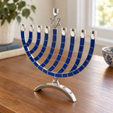 Blue & Silver Hanukkah Menorah – Star of David Candle Holder