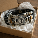 St. Benedict's Exorcism Medal Luminous Braided Adjustable Snap Clasp Multi-Layer Bracelet