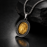 Two‑Tone Titanium Steel Jesus Portrait Oval Medal Necklace