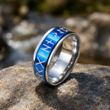 Glow In The Dark Viking Elder Futhark Rune Rotatable Spinner Stainless Steel Anxiety Relief Ring