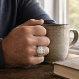 Triple Sides Embossed Cross Hammered Texture Stainless Steel Men’s Signet Ring