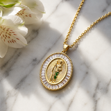 Oval Baguette Cubic Zirconia Saint Jude Medal Necklace, Gold Plated Brass St. Jude Pendant Religious Jewelry