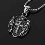 Eagle Cross Shield Pendant Necklace, Religious Faith Men’s Necklace
