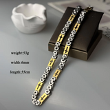 Men's Cross Byzantine Chain Titanium Steel Set, Christian Faith Bracelet & Necklace, Vintage Hollow Cross Religious Jewelry