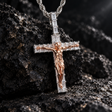 Artisan-Carved Copper Jesus Cross Pendant - Moissanite-Encrusted Hip Hop Religious Necklace