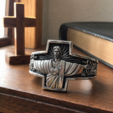 S925K Silver Jesus Guardian Cross Sacred Heart of Jesus Ring