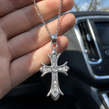 Full Inlaid CZ Gothic Fleur-de-lis Cross Stainless Steel Necklace