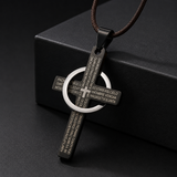 Lord’s Prayer Engraved Cross Pendant with Rotating Ring