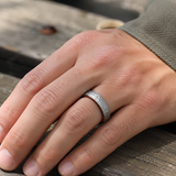 Hammered Titanium Steel Ring with Natural Wood Inner Liner, 6mm Vintage Domed Band, Rustic Wooden Inlay Wedding Promise Ring for Men & Women