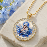 Blue Floral Madonna & Child Pendant Necklace