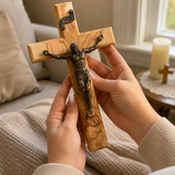 Holy City Wood Olive Wood Crucifix with Bronze Christ — Handcrafted Prayer Cross