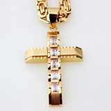 Regal Byzantine Chain Baguette Zircon Cross Pendant Necklace