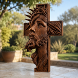 Jesus Crown of Thorns Beechwood Cross - craftsmanship detail