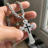Heavy‑Duty Gothic CZ Inlay Cross Byzantine Chain Pendant Necklace