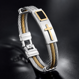 Three‑Row Braided Wire Cross Stainless Steel Men's Bracelet