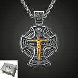 Michael Archangel and Crucifixion Front and Back Engraved 925K Sterling Silver Pendant Necklace - BGCOPPER