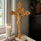 Wood carving of the Cross of the Order of Saint Benedict - with base