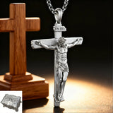 S925K Sandblasted Silver Jesus Crucifix Pendant