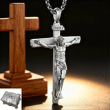 S925K Sandblasted Silver Jesus Crucifix Pendant
